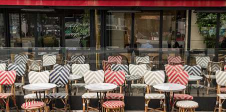 French business with decorative outdoor seating