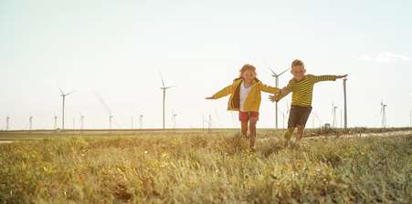 Children in wind farm