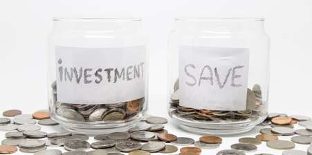 What is an ISA? Cash ISA limits, two glass jars of coins marked : "investment" and "save"-  individual savings accounts