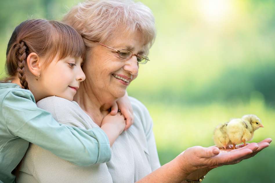 Grandchild hugging his grandmother