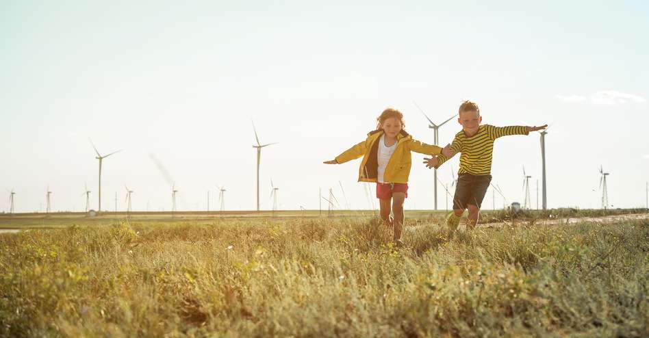 Children in wind farm